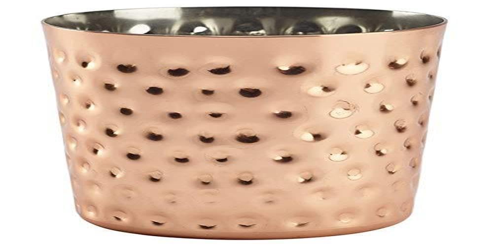 Genware Hammered Copper Plated Serving Cup 8.5cm - Stainless Steel Chip Cup with a Hammered Finish Body
