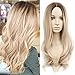 HANNE Ash Blonde Long Wavy Christmas Wigs for women Middle Part Heat Resistant Synthetic Wig Natural Looking for Daily and Party（Ash Blonde）