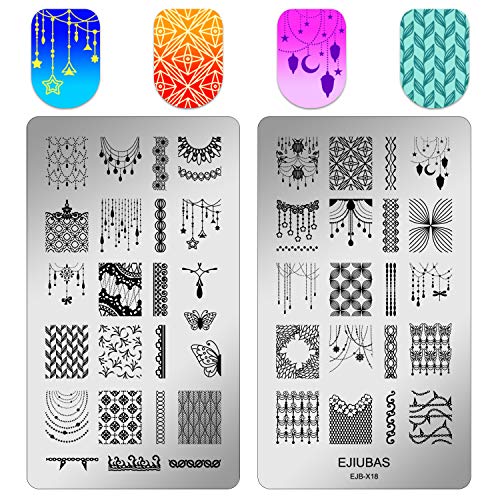 Nail Stamping Plate Stamper Plates - Ejiubas Double-sided Stamping Plates Set 3Pcs Nail Art Stamp Templates Nail Art Design EJB-X17 X18 Blackqueennaildesign - Thumbnail 5