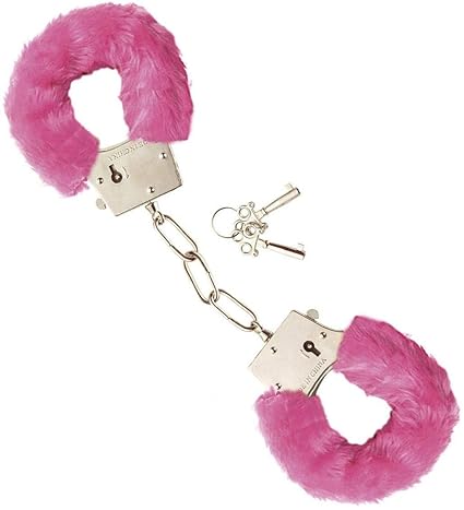 Hochwertige Handschellen mit Plüschpolster Standart Stahlfesseln mit Kette Handschelle (Rosa)