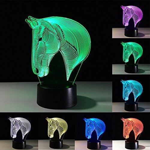 New Arrival Voorpret Sitting Meditation Visual Effect 3D Illusion Lamp 7 LED Colors Change Decor Atmosphere Lamp with USB Cable Smart Touch Button Control, Creative Gift Toys Decorations (Horse-head)