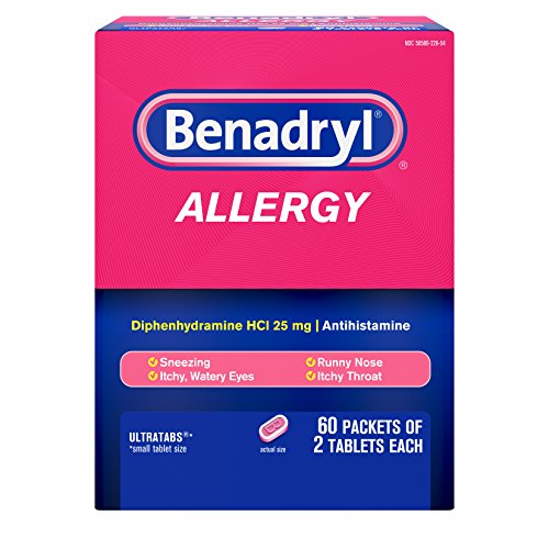 Benadryl Ultratabs Go Packs, Antihistamine Tablets with Diphenhydramine HCl, 60 packets of 2 tablets