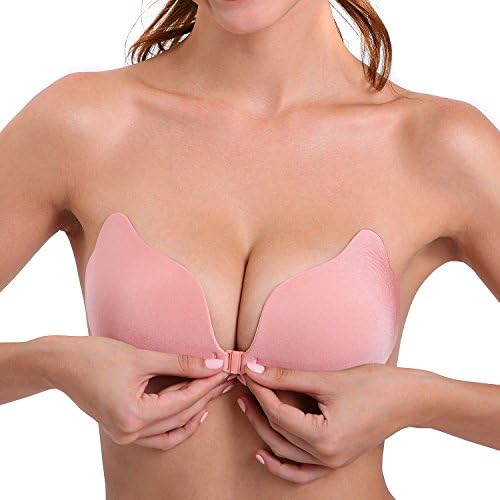 Aedo Strapless Self Adhesive Reusable Padded Invisible Push Up Bra (Cup DD, Pink)