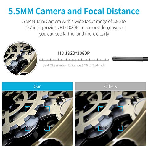 Wireless Endoscope - KinCam 2600mAh IP67 Waterproof WiFi Borescope Inspection Camera 2.0 MP Semi-Rigid Snake Camera for Android and iPhone, iOS Smartphones (5m/16.4ft Cable)