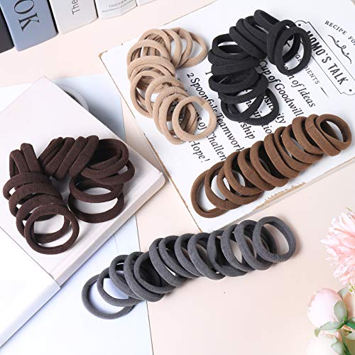 100PCS Brown Hair Ties for Women, Seamless Neutral Hair Bands, No Crease No Damage Hair Tie for Thick/Thin Hair, Thick Soft Ponytail Holders Hair Accessories for Girls