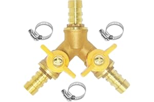 Beduan 3 Way Shut Off Ball Valve, 3/8" Hose Barb 2 Switch Brass Y Shaped Valve