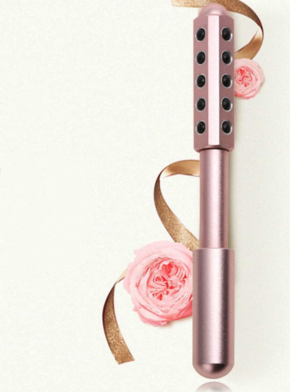 JIUJ Radiance Roller - Germanium Stone Uplifting Face/Eye/Body Massage Beauty Roller/Tool for Skin Tightening/Firming, De-Puffing, Anti-Aging and Tension Relief (Pink)