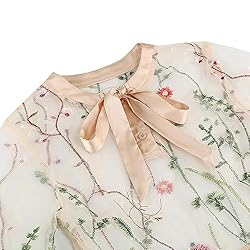 Bow Tie Neck Floral Embroidery Illusion Dress for