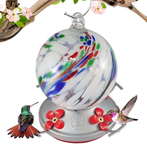 Hummingbird Feeder Hand Blown Glass White Globe Color Swirl 24 Fluid Ounces eBay