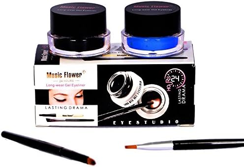 shoebox Music Flower Smudge Proof and Waterproof Long Wear Gel Eyeliner with 2 Expert Eyeliner-Brushes (Black and Blue)