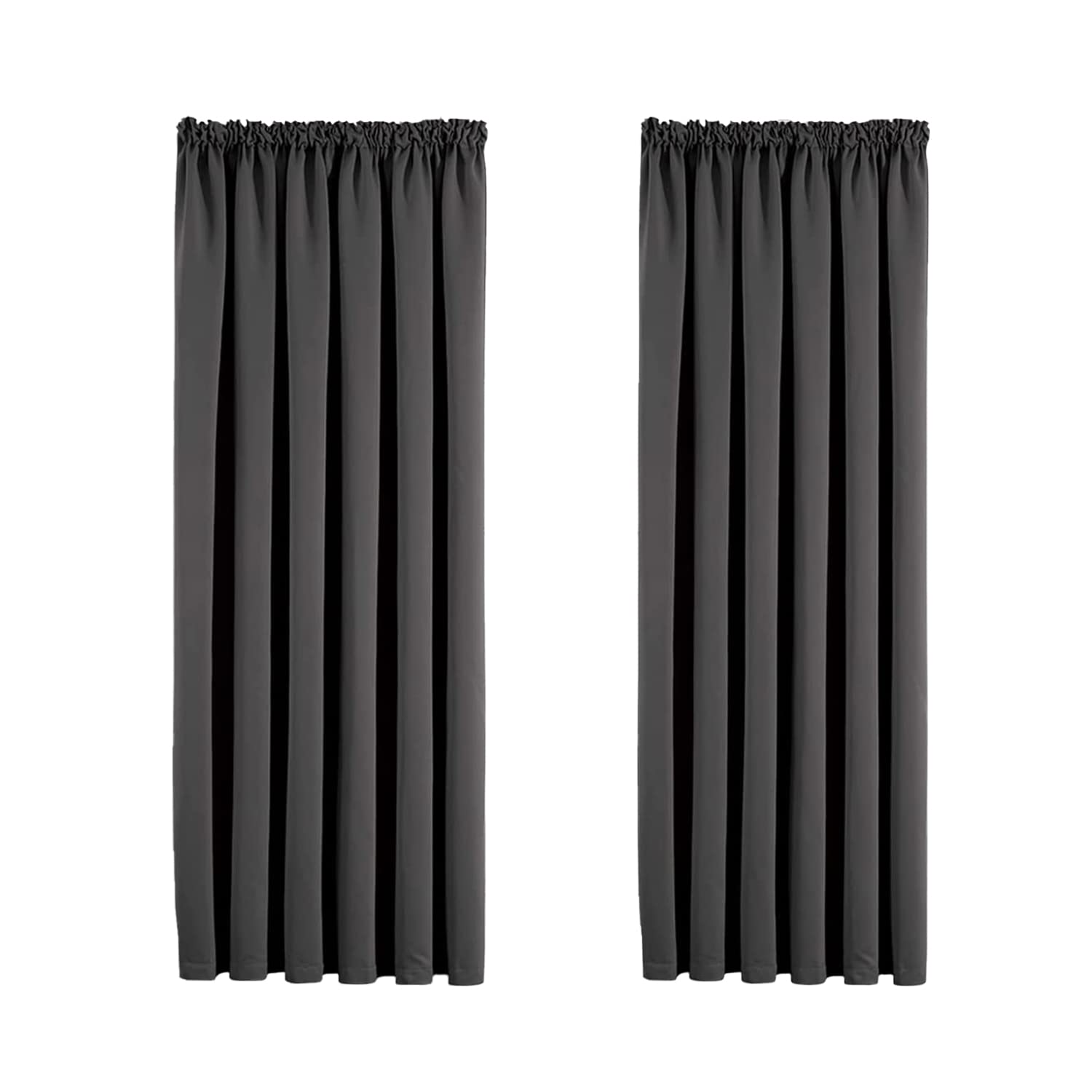Aspire Homeware Grey Blackout Curtains for Bedroom - Pencil Pleat Black Out Living Room Curtains 46 x 54 inch Drop Super Soft Thermal Insulated Short Kitchen Curtain Pair Panel with Tiebacks — image 1