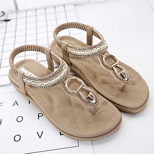 Sandals for Womens, FORUU Summer Ladies Bohemia Beach Flip Flops Shoes Clip Toe (7, Khaki)