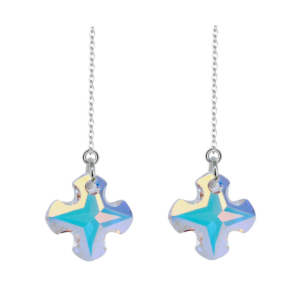 BiBeary Women elegant cross shape Love Dangle Ear Line Earrings Clear AB Crystals from SWAROVSKI®