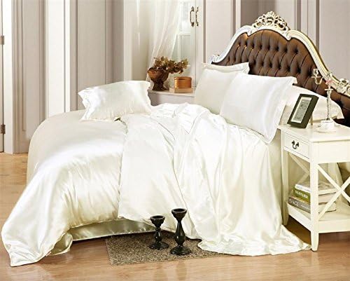 MoonLight Bedding Luxurious Ultra Soft Silky Vibrant color Satin 6-Piece Bed Sheet Set with 15'' deep King, Ivory