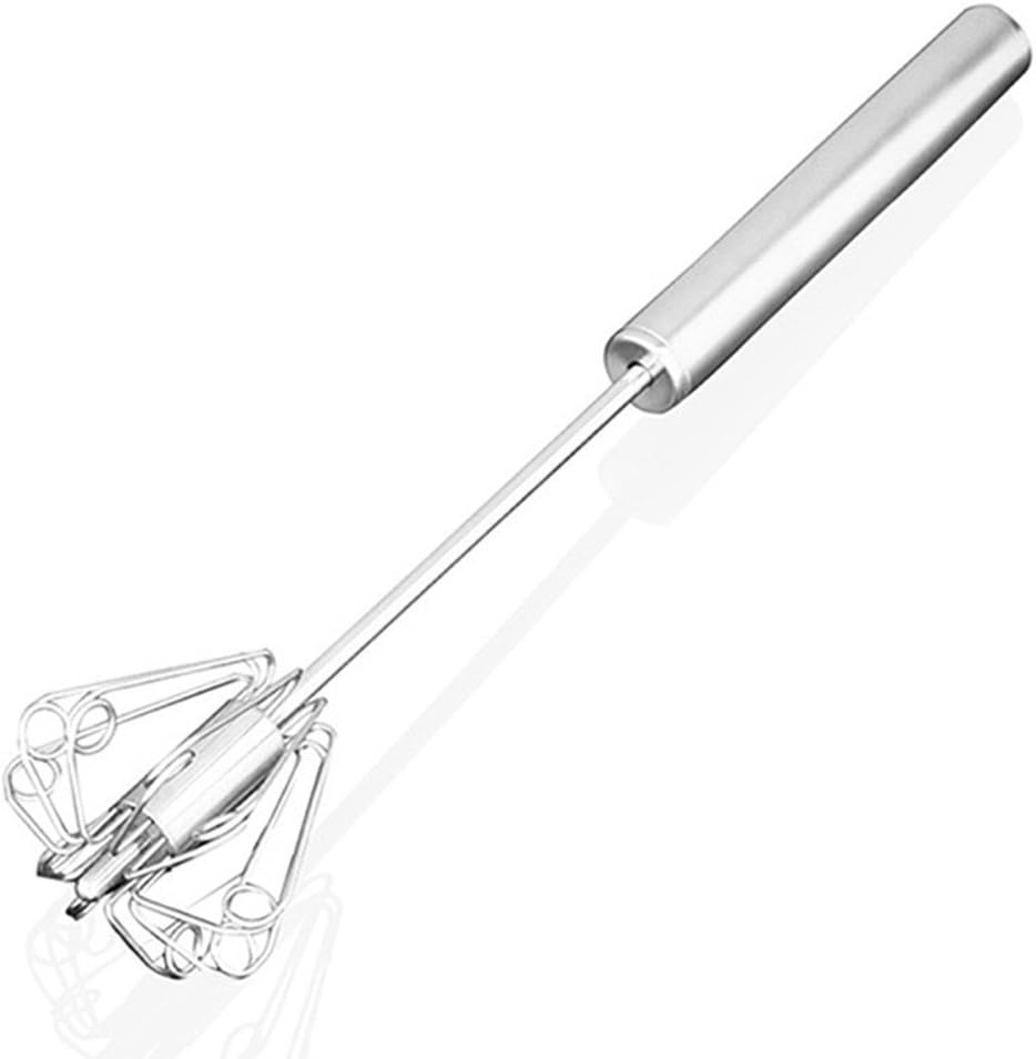 Egg Whisk Stainless Steel Whisk Egg-beater Ultra Durable Kitchen Utensil Accessories Rotation Semi-automatic Hand Push Mixer Stirrer for Blending Whisking Beating Stirring (Silver)