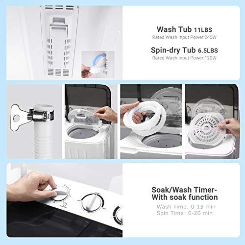 Portable Washing Machine, TACKLIFE 17.6 lbs Mini Compact Twin Tub