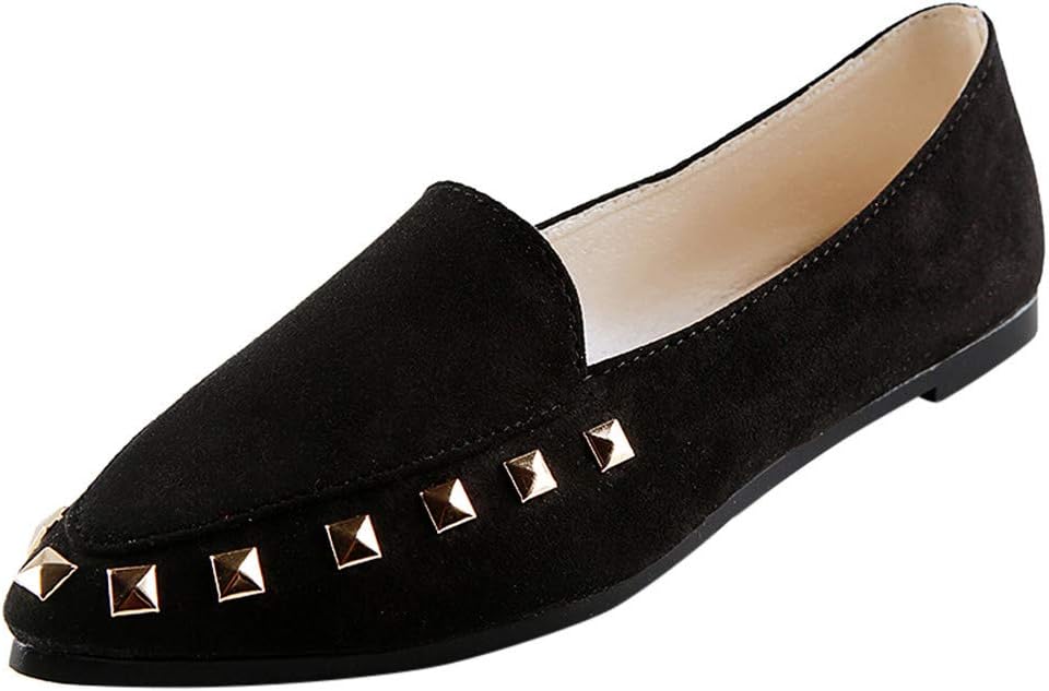 Women Loafers Point Toe Flock Studded Ladies Slip-Ons Casual Cozy Flat Thin Shoes