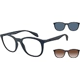 Emporio Armani Mens EA4211 Round Prescription Eyewear Frames with Two Interchangeable Sun Clip-Ons