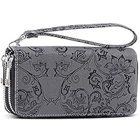 Double Zipper Long Clutch Wallet Cellphone Wallet for Women with Hand Strap for Card, Cash, Coin, Bill