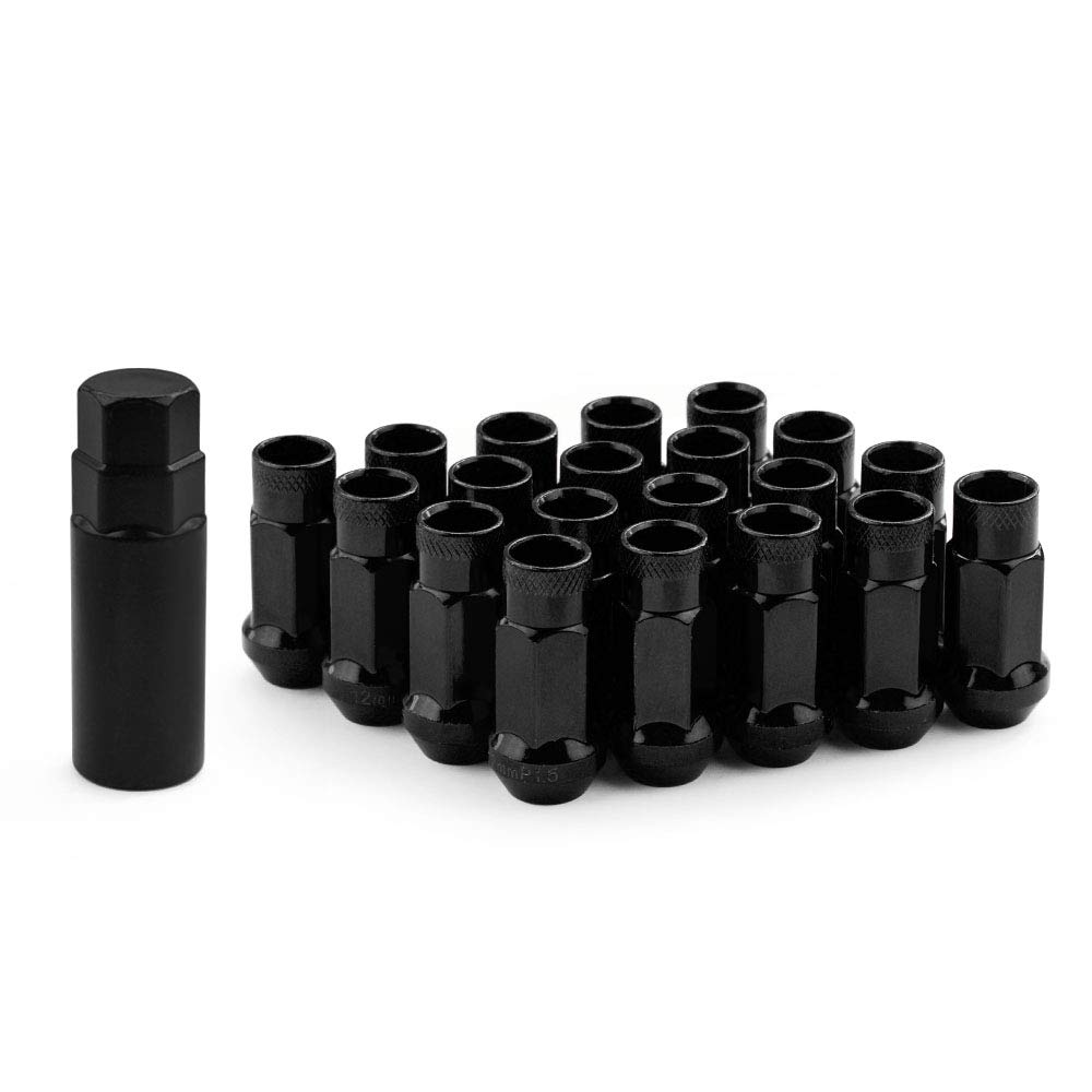 Photo 1 of **Missing one**Muge Racing M12x1.5 Bulge Acorn Open End Wheel Nuts - 20 PCS, 12mmx1.5 for Toyota, Honda, Ford, Chevrolet, Mitsubishi, Mazda, KIA, Hyundai, Buick - Black Set with 1 Lug Nut Key