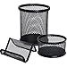 JPSOR 3 Packs Mesh Pencil Pen and Metal Business Card Holder, Black Business Card Pencil Pen Cup Paper Clip Organizer for Desk Office and School