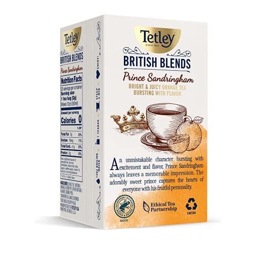 TETLEY BRITISH BLENDS, PRINCE SANDRINGHAM, JUICY ORANGE BLACK TEA, 20 TEA BAGS