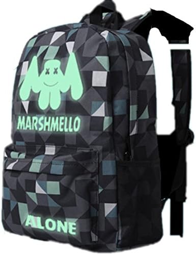 Marshmello Logo Black Canvas Backpack/PU Leather Backpack/Army Camouflage Check Backpack (Camouflage Luminous)
