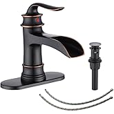 FRANSITON Waterfall Faucet Bathroom Faucet Single Handle One Hole Oil Rubbed Bronze Finish Large Spout Lavatory Faucets Oil Rubbed Bronze