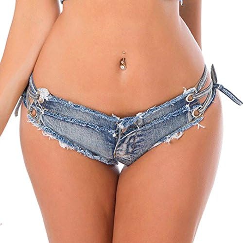 Aiushtha Womens Low Rise Mini Denim Shorts Denim Thong Cheeky Jeans Shorts