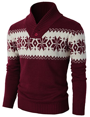 H2H Mens Casual Slim Fit Shawl Collar Pullover Sweater WINE US L/Asia XL (KMOSWL0102)