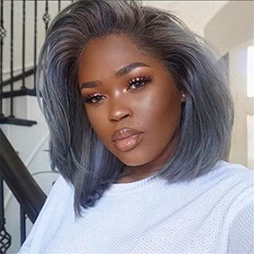 AWWIG Fluffy Short Bob Hair Grey Wigs Heat Resistant Straight Costume Cosplay Party Full Wigs for Black Women 13" 180G