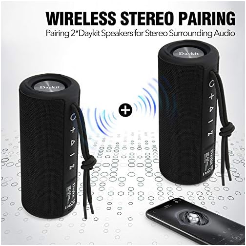 DAYKIT Waterproof Portable Bluetooth Speaker with Crystal Clear Stereo Sound, Rich Bass, 66 ft Wireless Range, Built-in Mic, IPX6, for Home, Shower, Travel, Outdoor Speaker -Black - Image 5