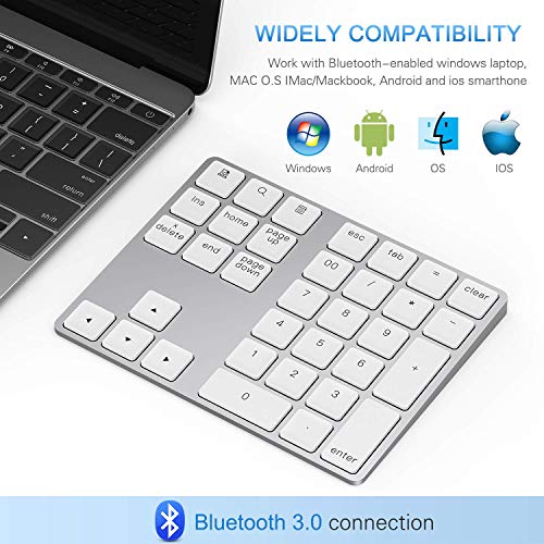 Bluetooth Number Pad, Lekvey Aluminum Rechargeable Wireless Numeric Keypad Slim 34-Keys External Numpad Keyboard Data Entry for Laptop, MacBook, MacBook Air/Pro, iMac, Windows, Surface Pro - Silver - Thumbnail 4