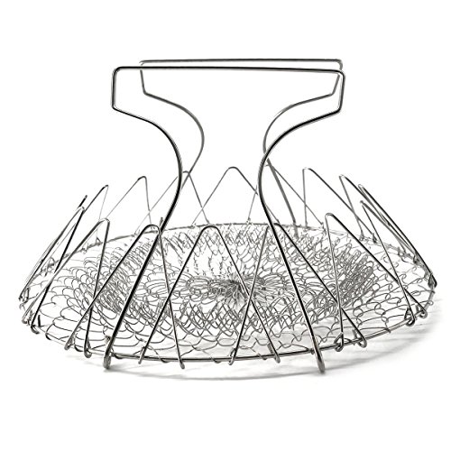 DayCount Foldable Deep Fry Steam Basket Stainless Steel Fryer Basket Present Fried Chip Strainer Portable Frying Net