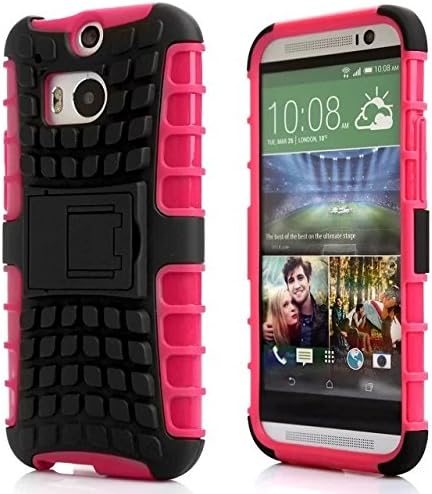 SS Tech Case for HTC One M8 Pink Shock proof light weight Tough Armour case with Hybrid Dual Layer Protection Cover with Kickstand [Tyre Design] [Good Grip] case cover [Pink]