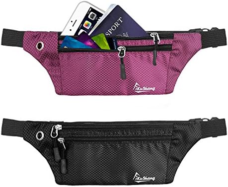 iKuShang Waist Pack Fanny Pack Waist Bag Hide Purse Money Belt Water Resistant Running Belt Travel Bum Bag (Black+Purple)