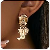 Cowgirl Earrings for Women Western Gold Cowboy Boot Hat Drop Dangle Earrings Vintage Western Jewelry for Women Country Concert Outfits Boho Jewelry