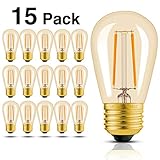 Hizashi 15 Pack 2W Dimmable LED S14 2200K Warm Filament Bulbs Medium Base (E26), Outdoor Amber Edison Bulbs, 25W Equivalent, Outdoor String Lights Bulbs Replacement, CEC Compliant, UL Listed