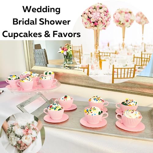 Evelots Teacup Silicone Cupcake Liners 24 Pc Set Oven Safe Baking Set