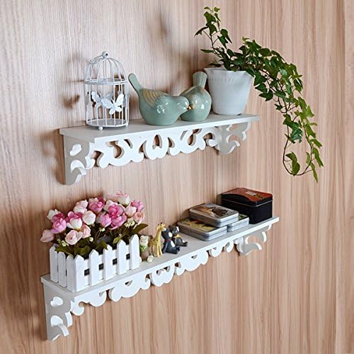 Shabby Chic Cut Out Design Filigree Style Shelf Decorative Wall Shelves White (Set of 2)