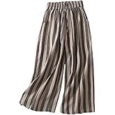 FTCayanz Women's Linen Cropped Wide Leg Pants Elastic Waist Casual Palazzo Trousers with Pockets