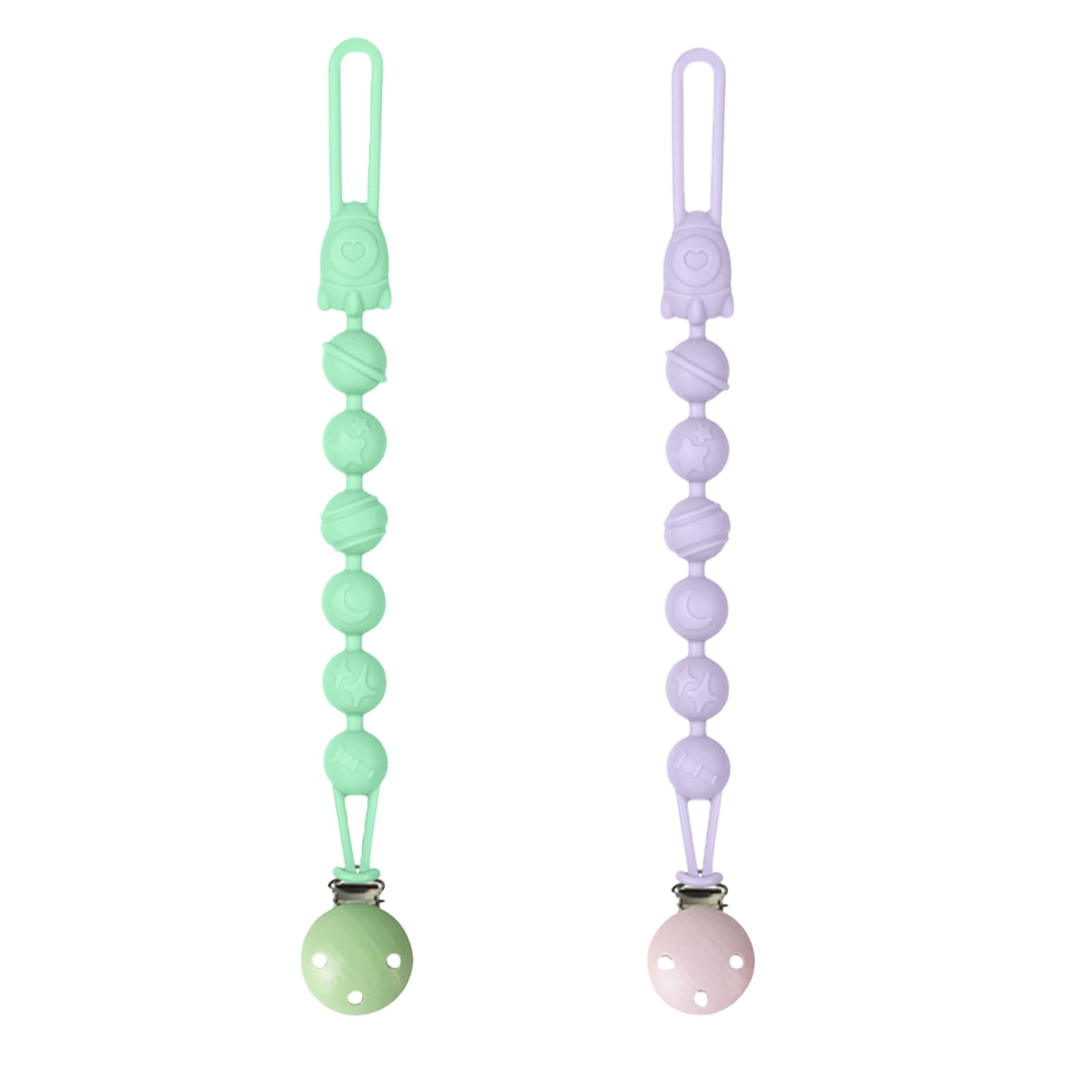 Silicone Dummy Chain, 2-in-1 Dummy Holder and Teething Ring Toy in One-Piece Design,Pack of 2