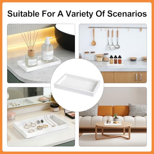 2 Pieces Silicone Bathroom Tray, Rectangular Silicone Decorative Tray, Bathroom Sink Trays, Bathroom Vanity Tray for Soap, Jewelry, Cosmetics, Towels, White 22 X 10.3 X 2 Cm