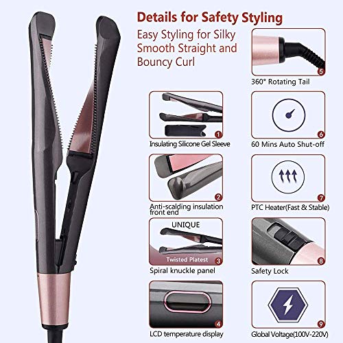 Hair Straightener 2-in-1 Curling Irons Tourmaline Ceramic Twisted Flat Iron Fast Heating-up with Adjustable Temperature&60mins Auto Shut Off,Hair Styling Tools for All Types - Thumbnail 4
