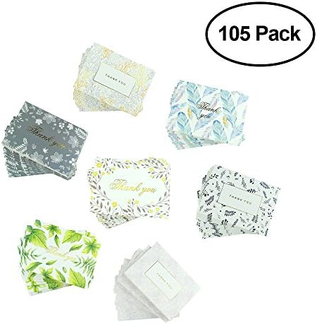 105 Assorted Mini 4 x 3" Gold Edition Assorted Thank You Cards for Weddings, Bridal and Baby Showers, and Business. Various Designs, Simple and Elegant, Envelopes Included