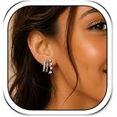 Gold Hoop Earrings for Women 14k Gold Plated Triple Huggie Hoop Illusion Stud Earring Hypoallergenic Cartilage Piercing Earrings With Cubic Zirconia Stackable Minimalist Dainty Ear Jewelry Gift