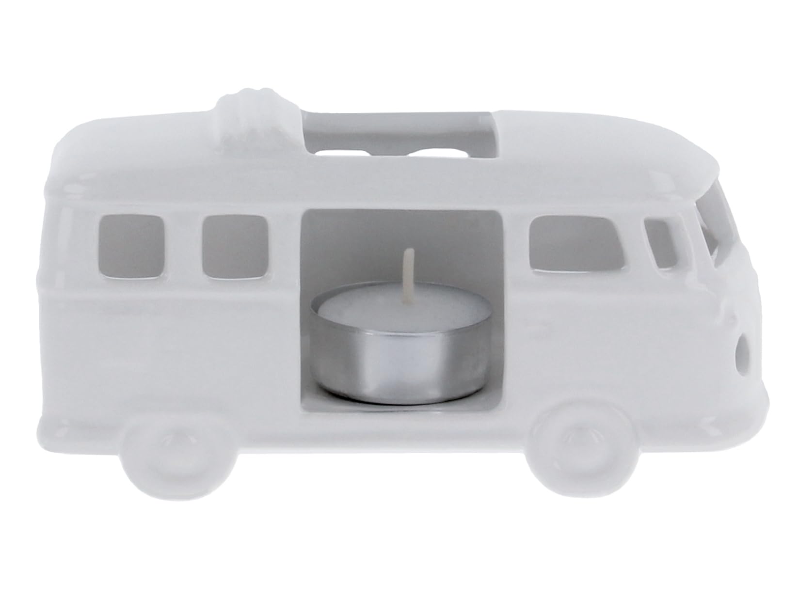 BRISA VW Collection - Volkswagen T1 Campervan Bus Tea Light Candle Holder Ceramic Table Decoration 1:28 (White)