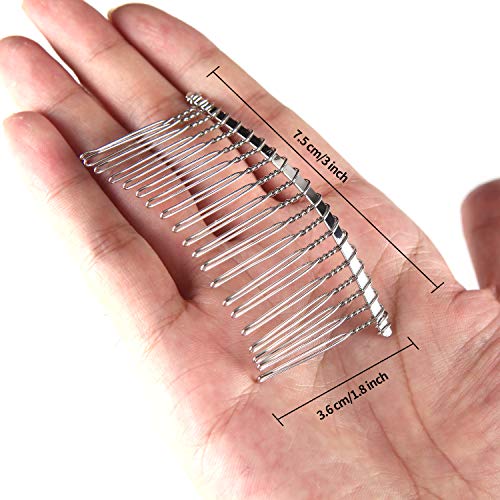 Senkary 10 Pieces 20 Teeth Hair Combs Metal Wire Hair Clip Comb Wedding Hair Comb Barrettes Bridal Veil Hair Comb Bulk, Silver