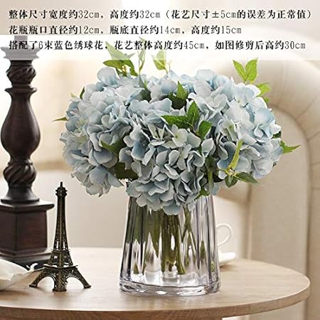 Home Deko Interieur Innendekoration Schlafzimmer Modern Dekoration Wohnzimmer Europaische Transparente Glasvase Simulation Stickerei Ball Dekoration Set Dekoration Graue Vase 6 Bund Blue Hydrangea Amazon De Kuche Haushalt
