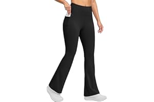 Fleece Lined Leggings Women - Trendy High Waisted Flare Tights Winter Warm Workout Pants with Pockets